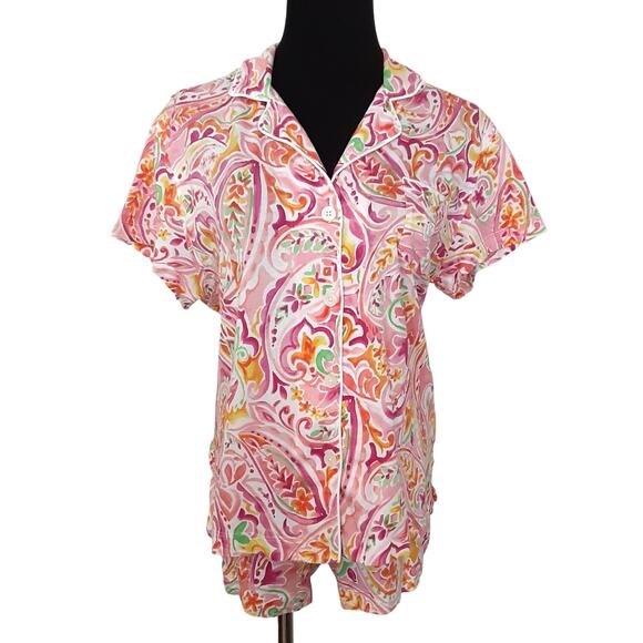 Lauren Ralph Lauren Black Label Boxer Pajama Set Button Up Pink Paisley Womens L - Picture 2 of 16